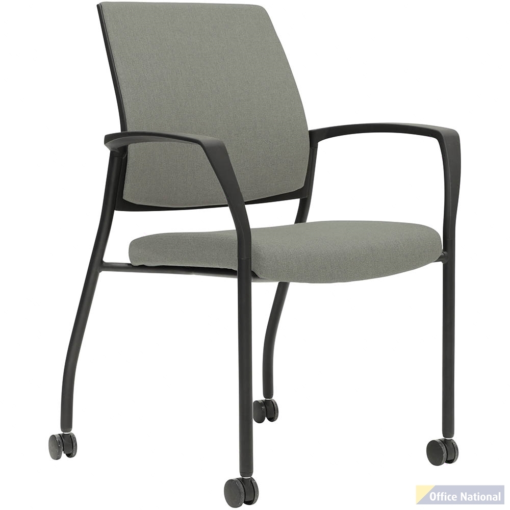 URBIN 4 LEG ARMCHAIR CASTORS BLACK FRAME STEEL SEAT AND INNER BACK