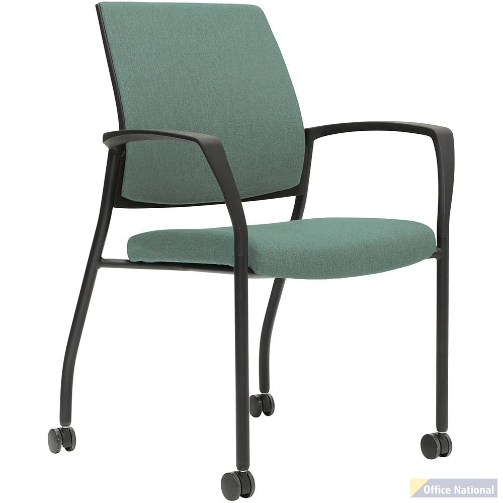 URBIN 4 LEG ARMCHAIR CASTORS BLACK FRAME TEAL SEAT AND INNER BACK