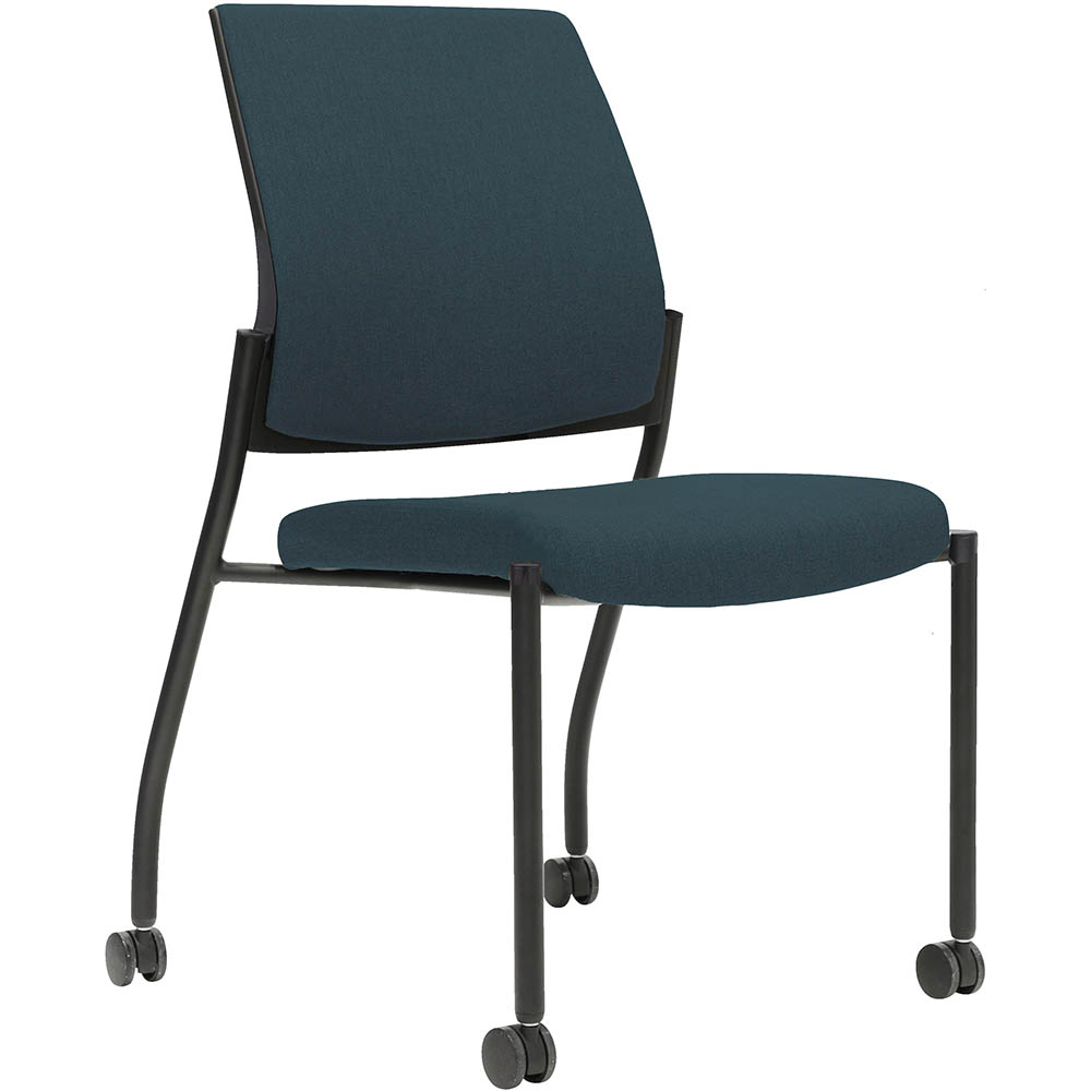 URBIN 4 LEG CHAIR CASTORS BLACK FRAME DENIM SEAT INNER AND OUTER BACK