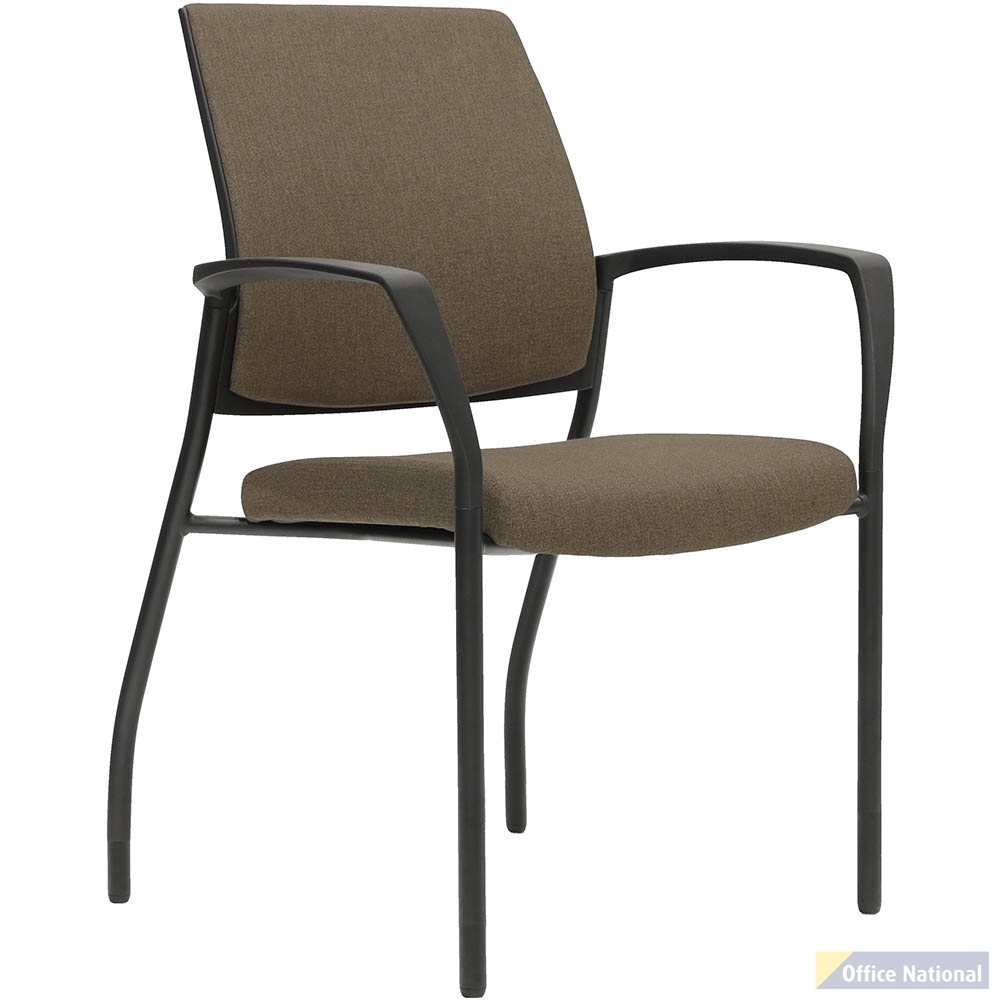 URBIN 4 LEG ARMCHAIR GLIDES BLACK FRAME GRAVITY CHOCOLATE FABRIC SEAT INNER AND OUTER BACK