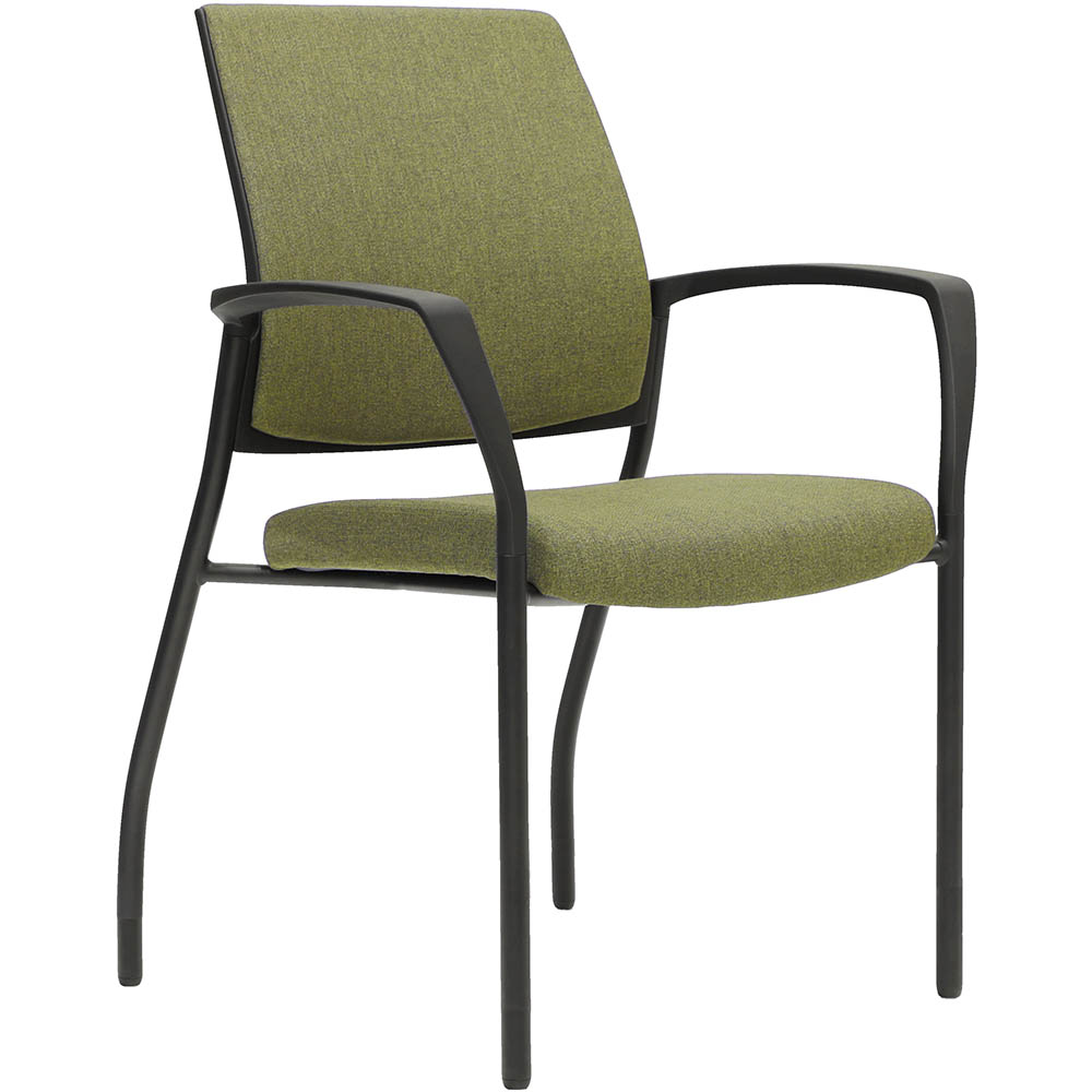 URBIN 4 LEG ARMCHAIR GLIDES BLACK FRAME GRAVITY APPLE FABRIC SEAT INNER AND OUTER BACK