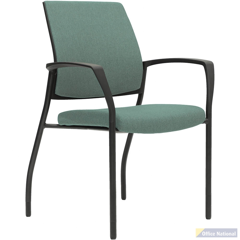 URBIN 4 LEG ARMCHAIR GLIDES BLACK FRAME GRAVITY TEAL FABRIC SEAT INNER AND OUTER BACK