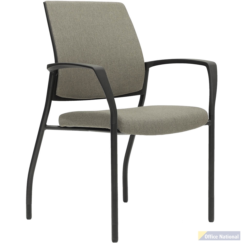 URBIN 4 LEG ARMCHAIR GLIDES BLACK FRAME GRAVITY MOCHA FABRIC SEAT INNER AND OUTER BACK