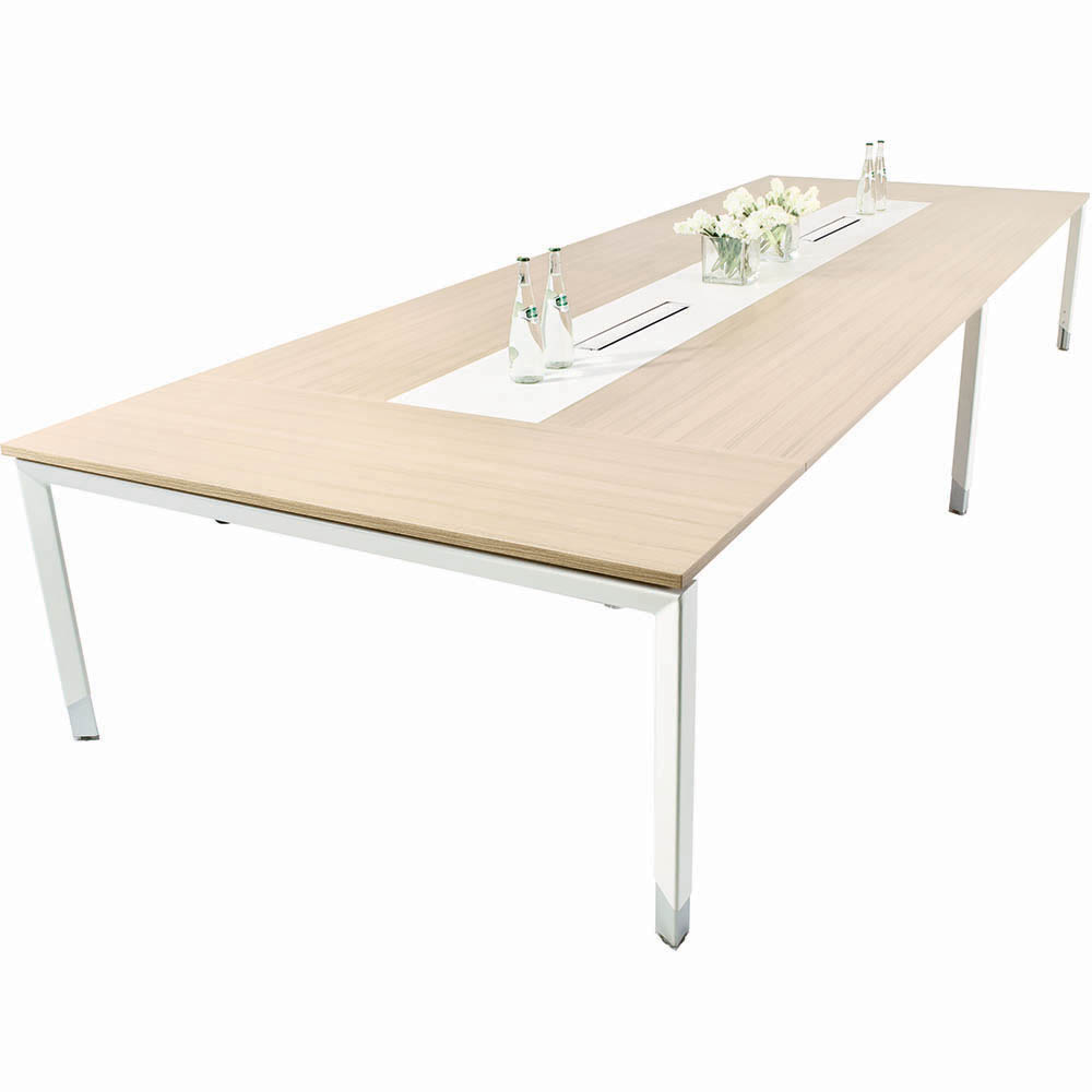 OBLIQUE HEIGHT ADJUSTABLE BOARDROOM TABLE 3600 X 1600 X 720MM SNOW MAPLE