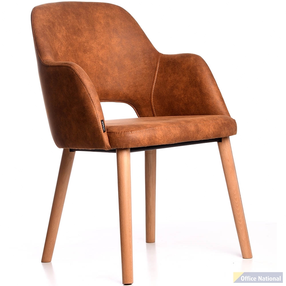 DURAFURN SORBET ARM CHAIR TROJAN OAK LEGS TAN FABRIC SEAT