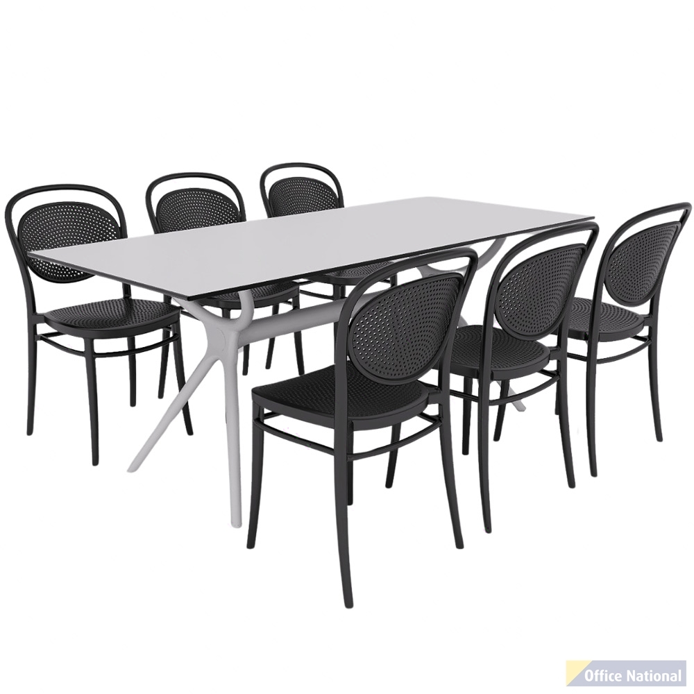 SIESTA AIR TABLE 180 AND MARCEL CHAIR 8 SEAT PACKAGE BLACK