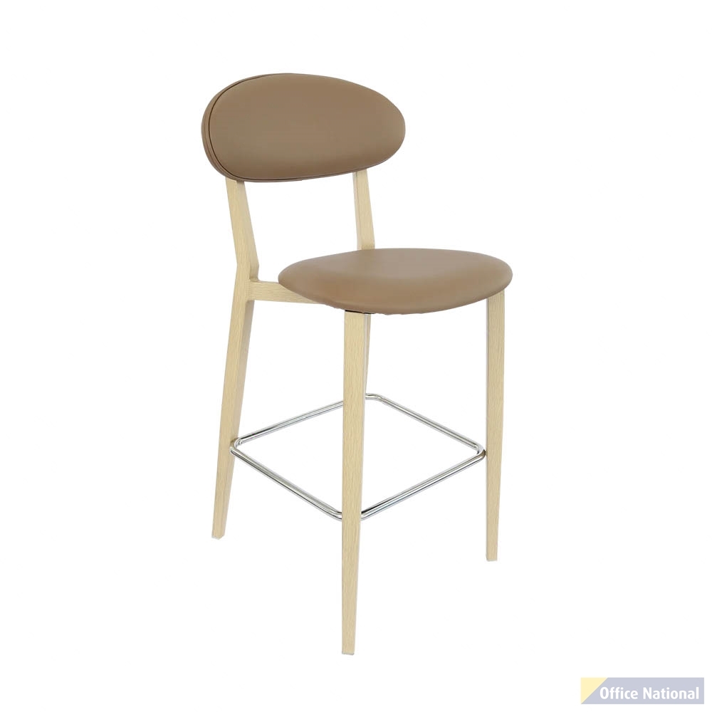 DURAFURN ATLANTA BARSTOOL NARROW BACKREST OAK FRAME/TAUPE VINYL SEAT AND BACKREST