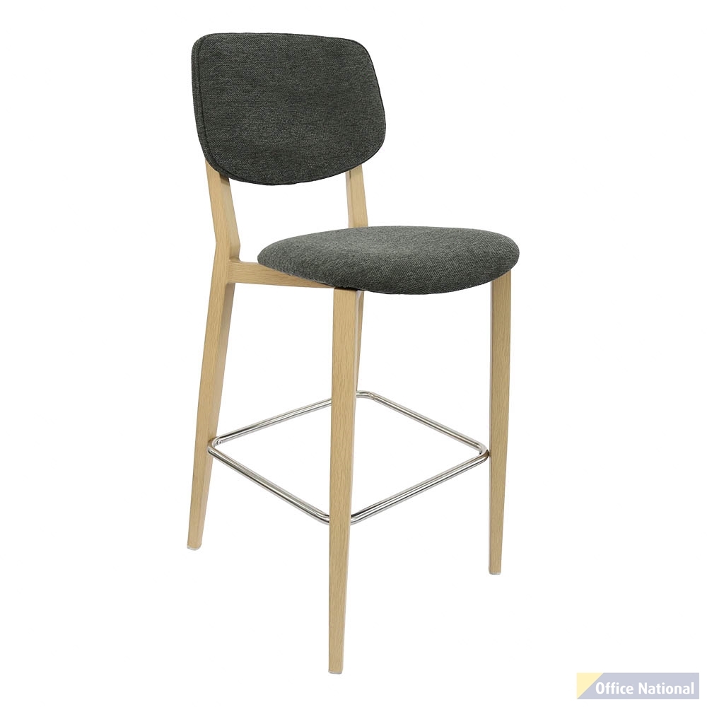 DURAFURN ATLANTA BARSTOOL LARGE BACKREST OAK FRAME/DARK GREY FABRIC SEAT AND BACKREST