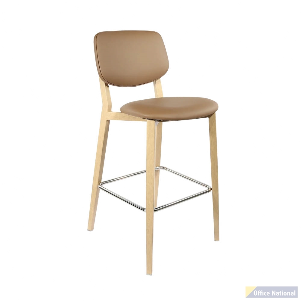 DURAFURN ATLANTA BARSTOOL LARGE BACKREST OAK FRAME/TAUPE VINYL SEAT AND BACKREST