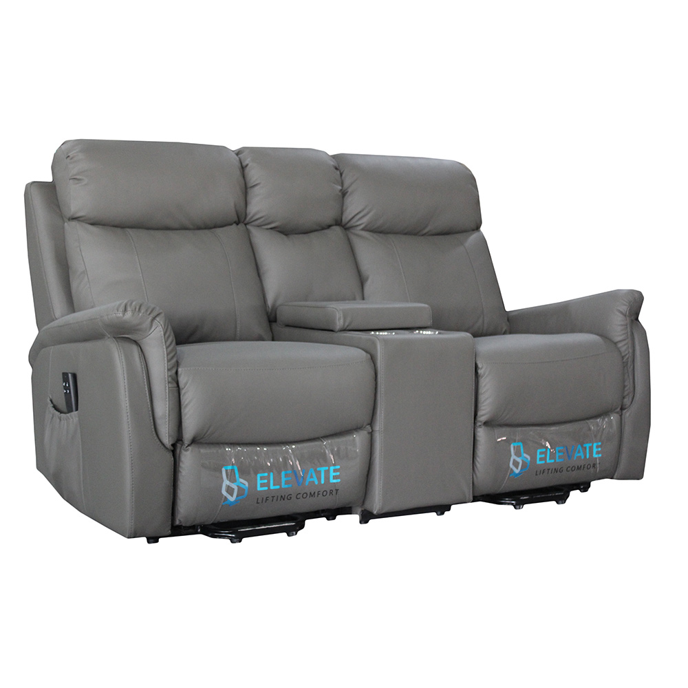 RAPIDLINE HOME ELEVATE ASCOT LOVE SEAT DUAL MOTOR MEDIUM LEATHER DARK GREY