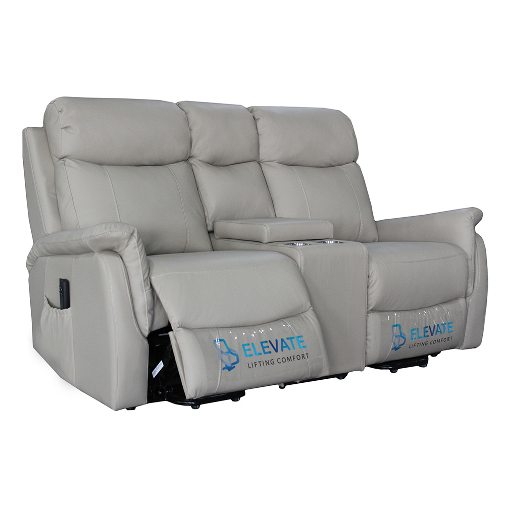RAPIDLINE HOME ELEVATE ASCOT LOVE SEAT DUAL MOTOR MEDIUM LEATHER TAUPE