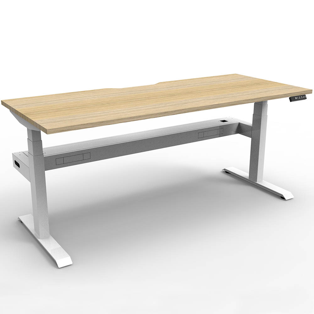 RAPIDLINE BOOST PLUS HEIGHT ADJUSTABLE SINGLE SIDED WORKSTATION WITH CABLE TRAY 1200 X 750MM NATURAL OAK TOP / WHITE FRAME