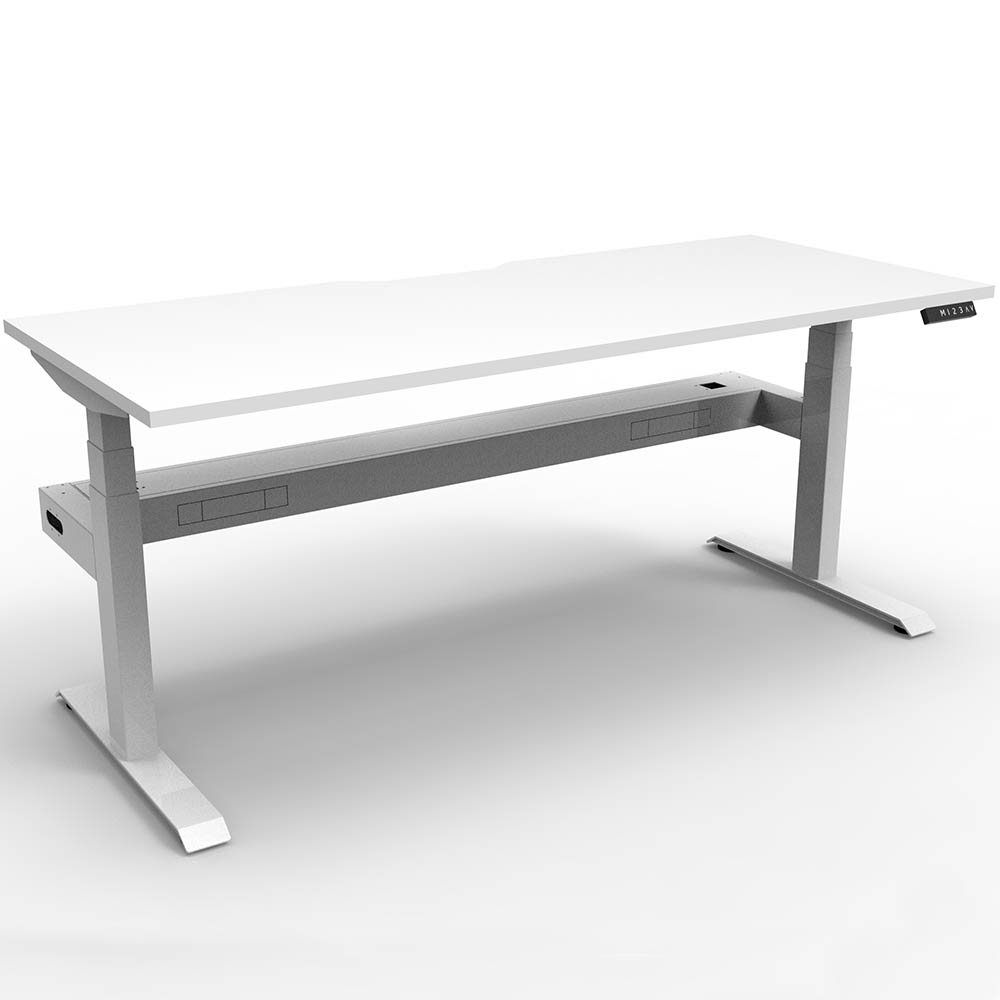 RAPIDLINE BOOST PLUS HEIGHT ADJUSTABLE SINGLE SIDED WORKSTATION WITH CABLE TRAY 1200 X 750MM NATURAL WHITE TOP / WHITE FRAME