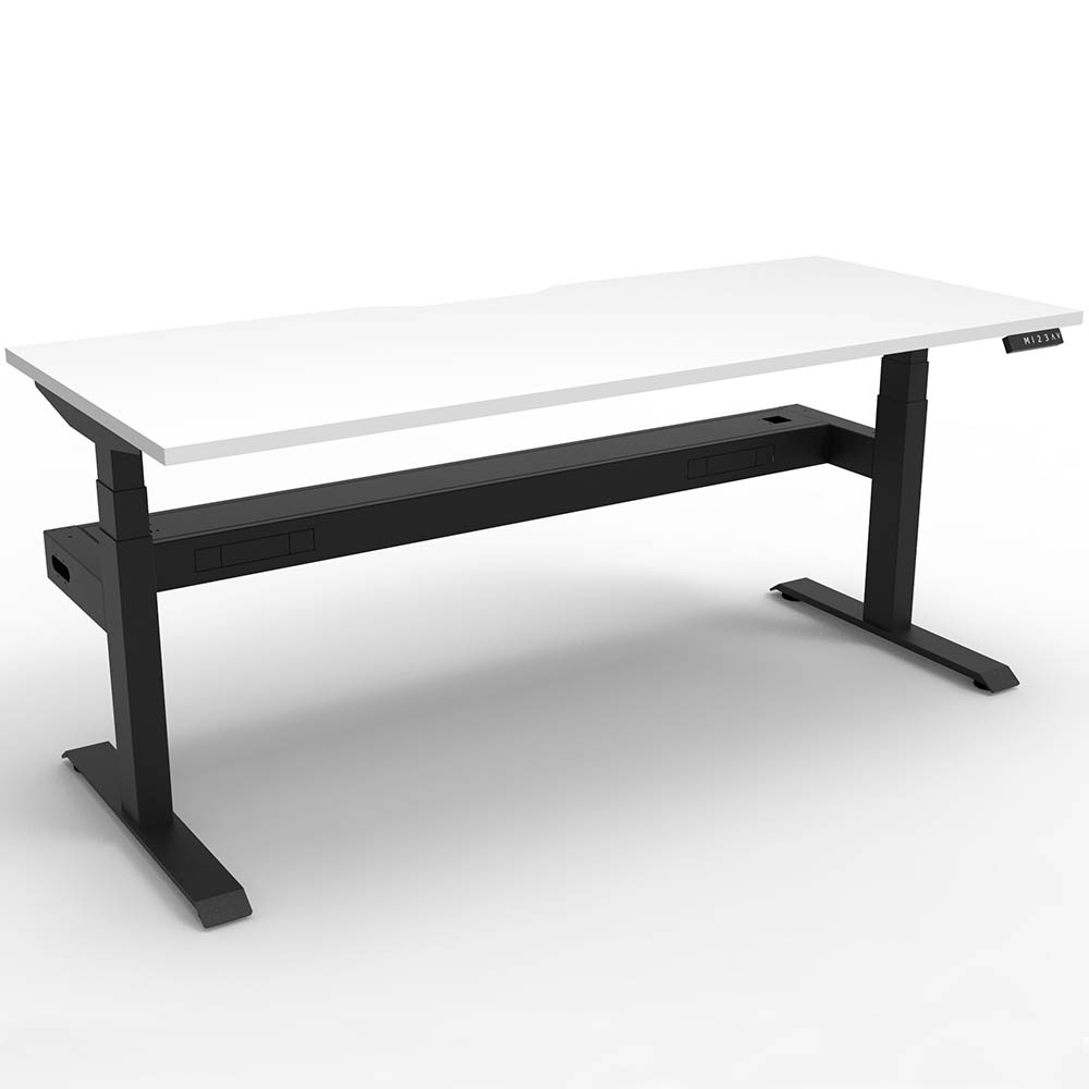 RAPIDLINE BOOST PLUS HEIGHT ADJUSTABLE SINGLE SIDED WORKSTATION WITH CABLE TRAY 1500 X 750MM NATURAL WHITE TOP / BLACK FRAME