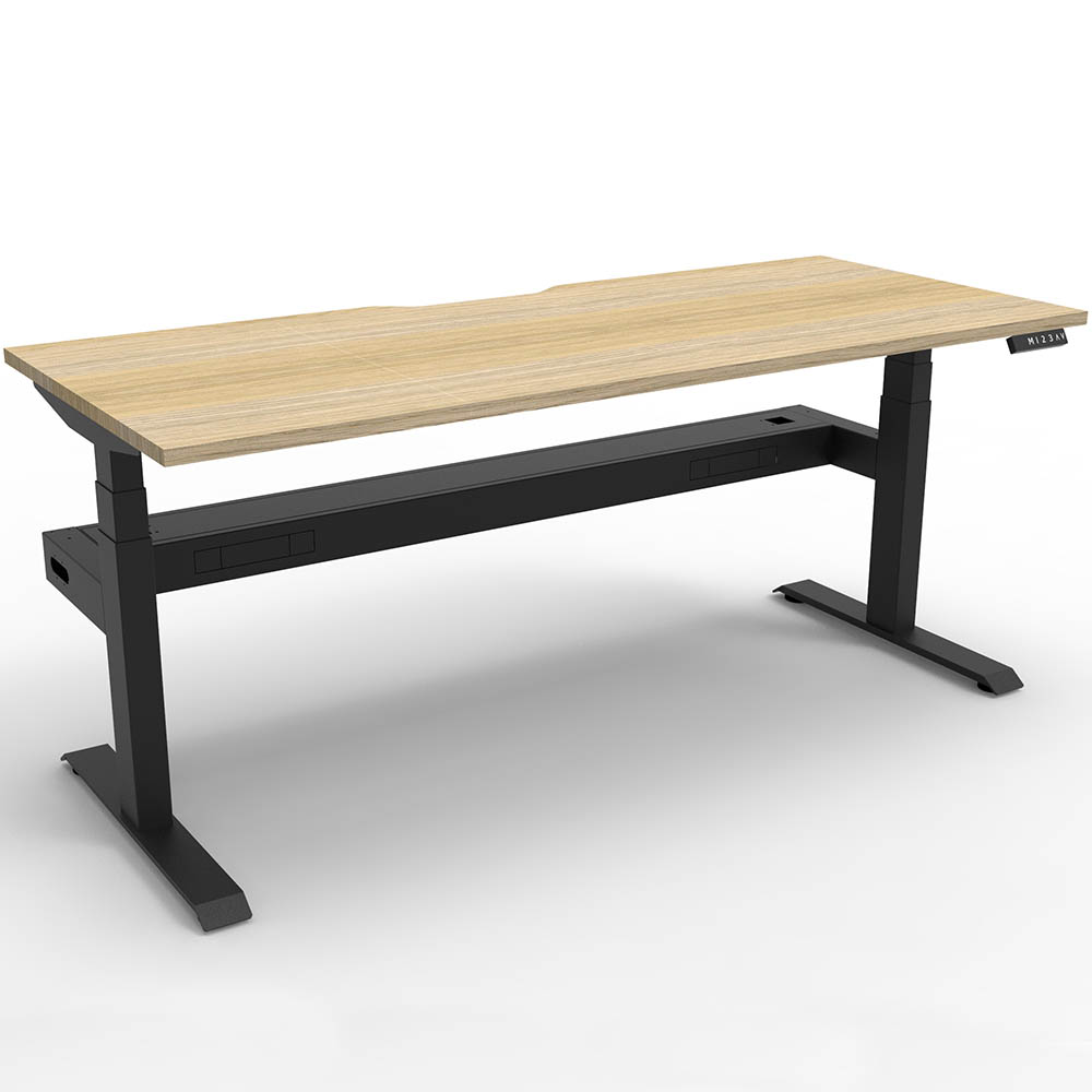 RAPIDLINE BOOST PLUS HEIGHT ADJUSTABLE SINGLE SIDED WORKSTATION WITH CABLE TRAY 1800 X 750MM NATURAL OAK TOP / BLACK FRAME