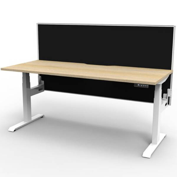 RAPIDLINE BOOST PLUS HEIGHT ADJUSTABLE SINGLE SIDED WORKSTATION WITH SCREEN 1200 X 750MM NATURAL OAK TOP / WHITE FRAME / BLACK SCREEN