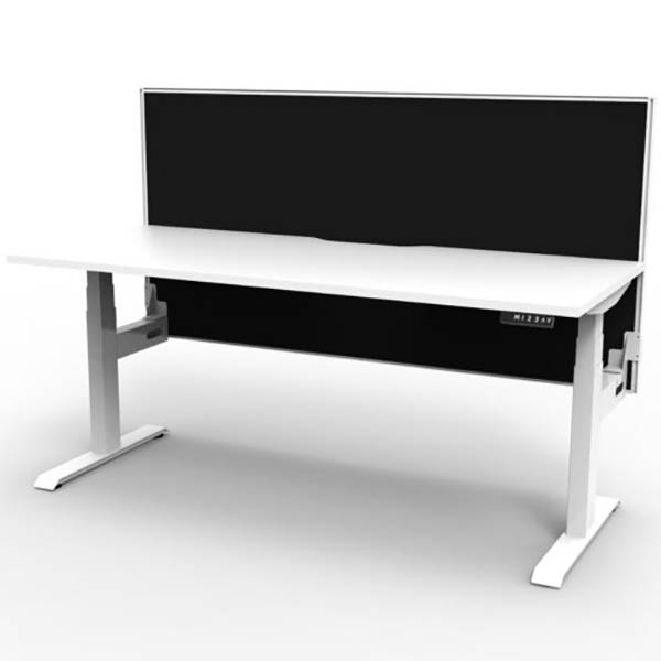 RAPIDLINE BOOST PLUS HEIGHT ADJUSTABLE SINGLE SIDED WORKSTATION WITH SCREEN 1200 X 750MM NATURAL WHITE TOP / WHITE FRAME / BLACK SCREEN