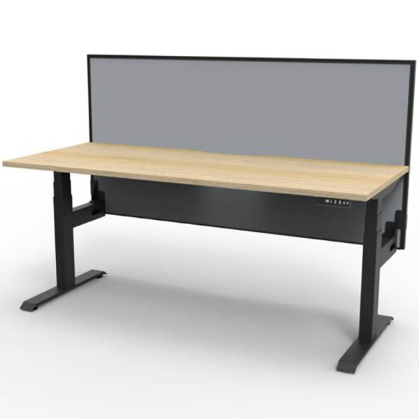 RAPIDLINE BOOST PLUS HEIGHT ADJUSTABLE SINGLE SIDED WORKSTATION WITH SCREEN 1500 X 750MM NATURAL OAK TOP / BLACK FRAME / GREY SCREEN