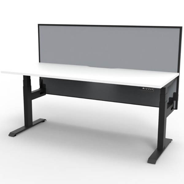 RAPIDLINE BOOST PLUS HEIGHT ADJUSTABLE SINGLE SIDED WORKSTATION WITH SCREEN 1500 X 750MM NATURAL WHITE TOP / BLACK FRAME / GREY SCREEN
