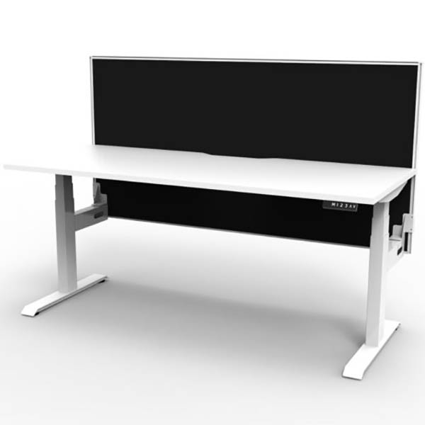 RAPIDLINE BOOST PLUS HEIGHT ADJUSTABLE SINGLE SIDED WORKSTATION WITH SCREEN 1500 X 750MM NATURAL WHITE TOP / WHITE FRAME / BLACK SCREEN