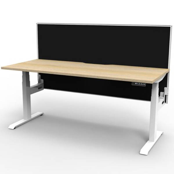 RAPIDLINE BOOST PLUS HEIGHT ADJUSTABLE SINGLE SIDED WORKSTATION WITH SCREEN 1800 X 750MM NATURAL OAK TOP / WHITE FRAME / BLACK SCREEN