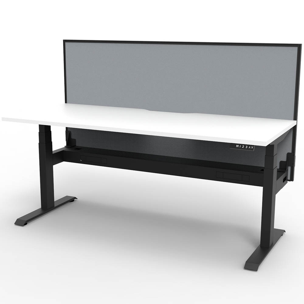 RAPIDLINE BOOST PLUS HEIGHT ADJUSTABLE SINGLE SIDED WORKSTATION WITH SCREEN / CABLE TRAY 1800 X 750MM NATURAL WHITE TOP / BLACK FRAME / GREY SCREEN