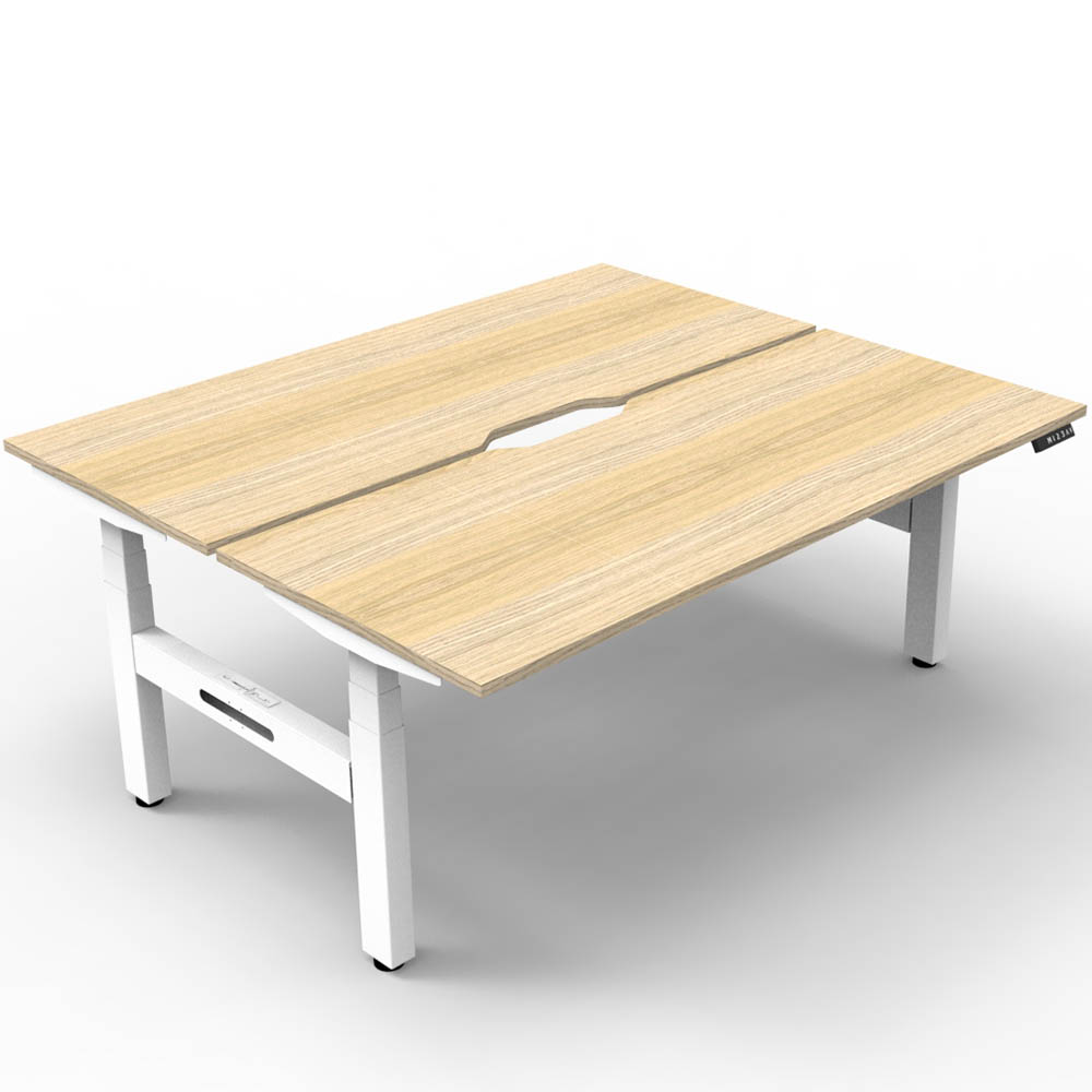 RAPIDLINE BOOST PLUS HEIGHT ADJUSTABLE DOUBLE SIDED WORKSTATION 1200 X 750MM NATURAL OAK TOP / WHITE FRAME
