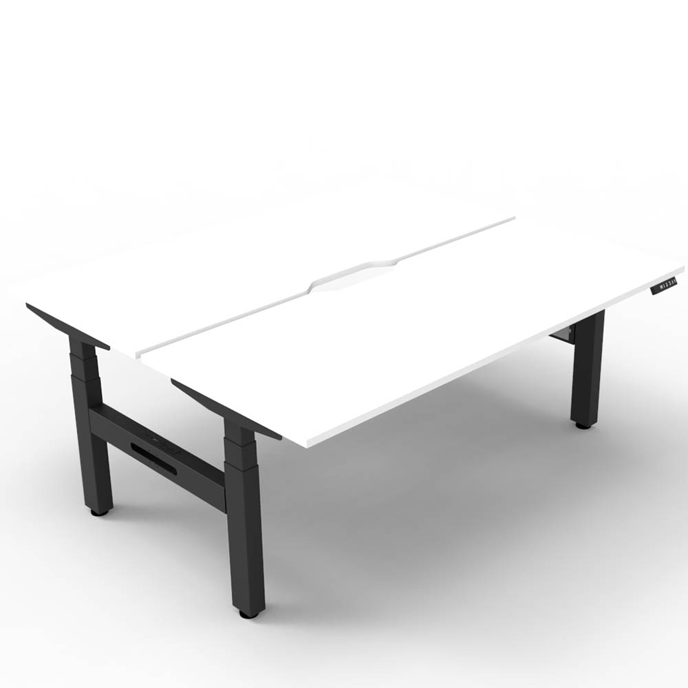 RAPIDLINE BOOST PLUS HEIGHT ADJUSTABLE DOUBLE SIDED WORKSTATION 1200 X 750MM NATURAL WHITE TOP / BLACK FRAME