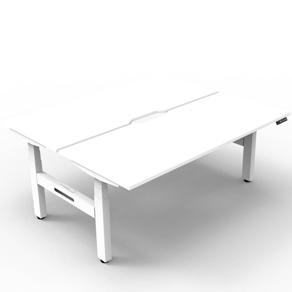 RAPIDLINE BOOST PLUS HEIGHT ADJUSTABLE DOUBLE SIDED WORKSTATION 1200 X 750MM NATURAL WHITE TOP / WHITE FRAME