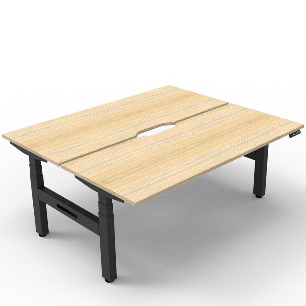 RAPIDLINE BOOST PLUS HEIGHT ADJUSTABLE DOUBLE SIDED WORKSTATION 1500 X 750MM NATURAL OAK TOP / BLACK FRAME