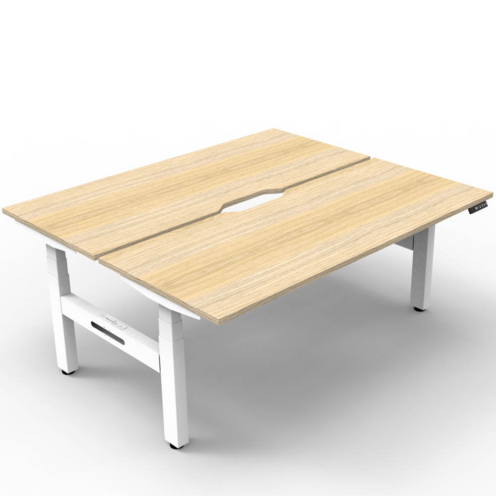 RAPIDLINE BOOST PLUS HEIGHT ADJUSTABLE DOUBLE SIDED WORKSTATION 1500 X 750MM NATURAL OAK TOP / WHITE FRAME
