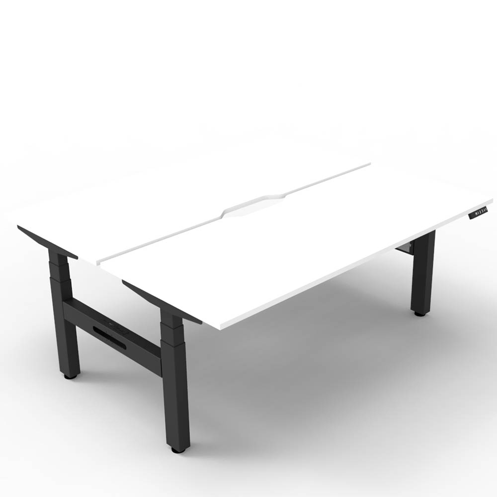 RAPIDLINE BOOST PLUS HEIGHT ADJUSTABLE DOUBLE SIDED WORKSTATION 1500 X 750MM NATURAL WHITE TOP / BLACK FRAME