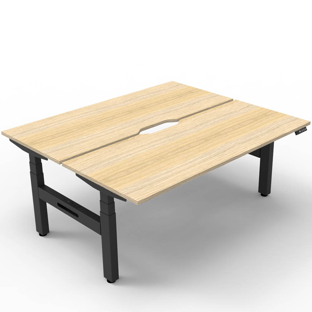 RAPIDLINE BOOST PLUS HEIGHT ADJUSTABLE DOUBLE SIDED WORKSTATION 1800 X 750MM NATURAL OAK TOP / BLACK FRAME