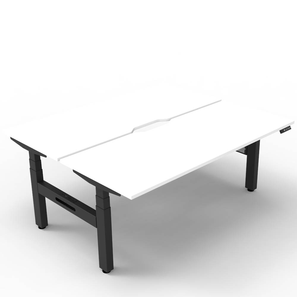 RAPIDLINE BOOST PLUS HEIGHT ADJUSTABLE DOUBLE SIDED WORKSTATION 1800 X 750MM NATURAL WHITE TOP / BLACK FRAME