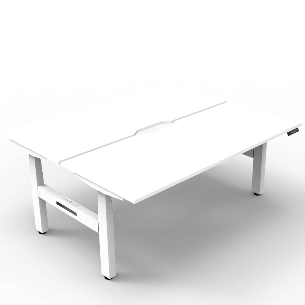 RAPIDLINE BOOST PLUS HEIGHT ADJUSTABLE DOUBLE SIDED WORKSTATION 1800 X 750MM NATURAL WHITE TOP / WHITE FRAME