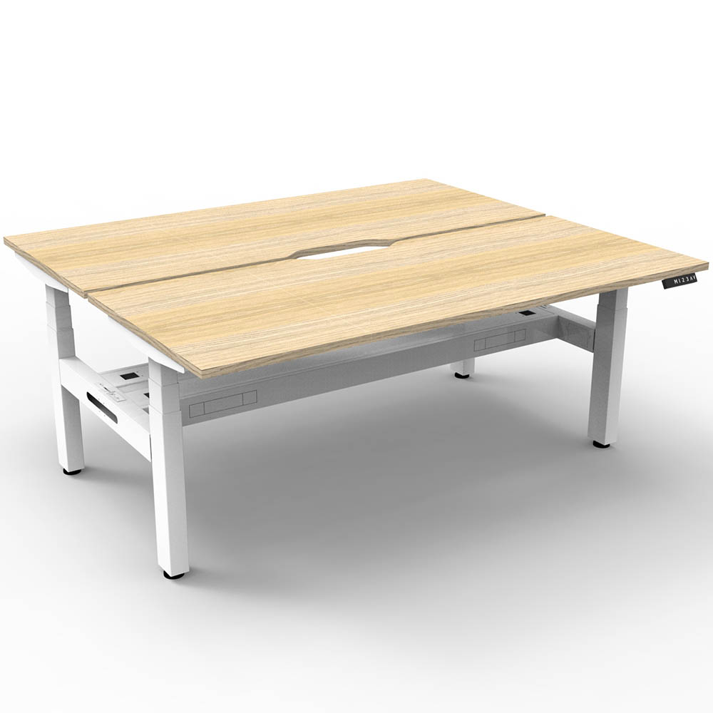 RAPIDLINE BOOST PLUS HEIGHT ADJUSTABLE DOUBLE SIDED WORKSTATION WITH CABLE TRAY 1200 X 750MM NATURAL OAK TOP / WHITE FRAME