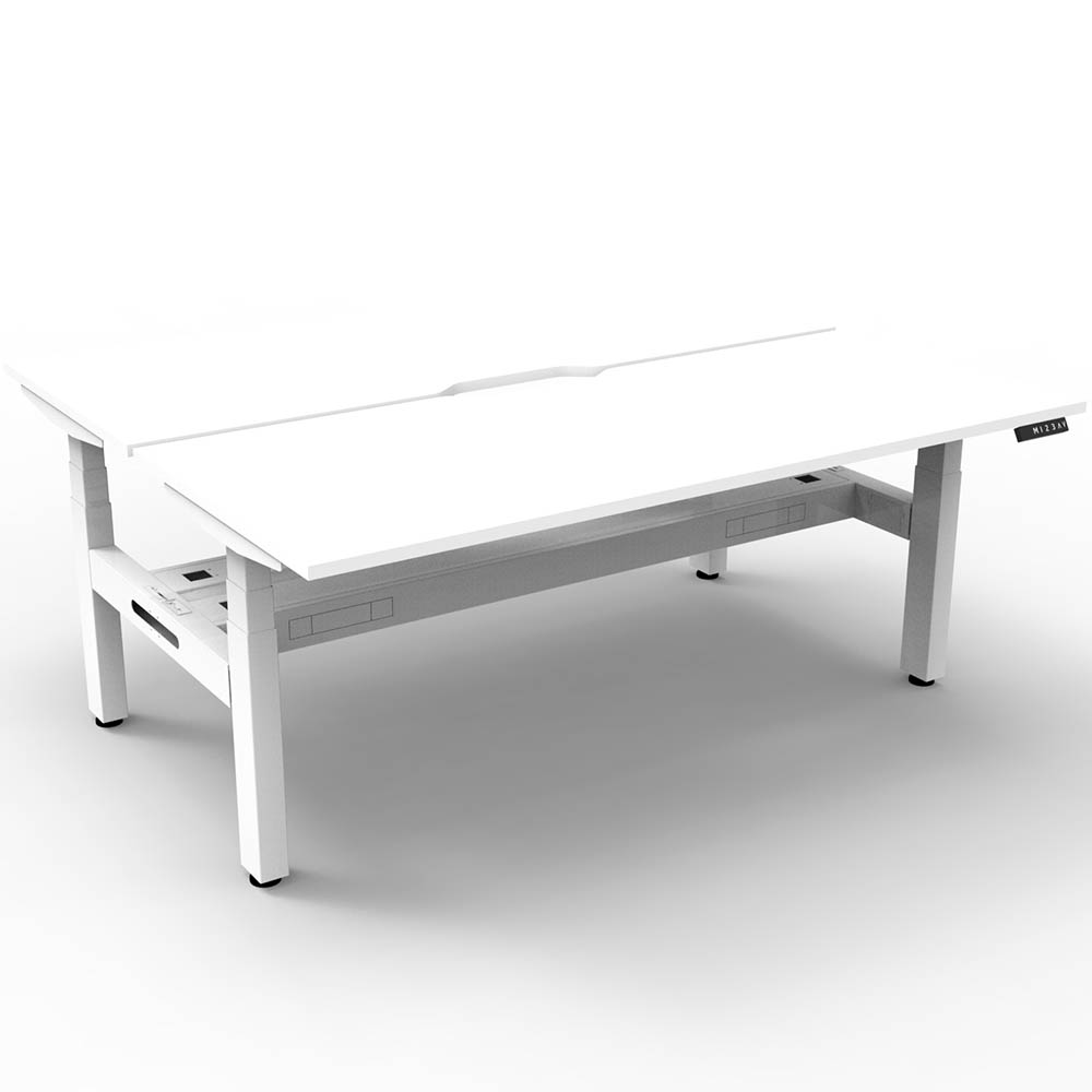 RAPIDLINE BOOST PLUS HEIGHT ADJUSTABLE DOUBLE SIDED WORKSTATION WITH CABLE TRAY 1500 X 750MM NATURAL WHITE TOP / WHITE FRAME