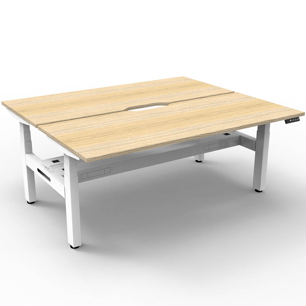 RAPIDLINE BOOST PLUS HEIGHT ADJUSTABLE DOUBLE SIDED WORKSTATION WITH CABLE TRAY 1800 X 750MM NATURAL OAK TOP / WHITE FRAME