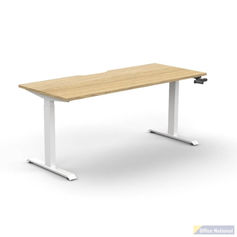 RAPIDLINE BOOST CRANK SINGLE SIDED WORKSTATION 1500 X 750 X 705MM NATURAL OAK TOP AND WHITE SATIN FRAME