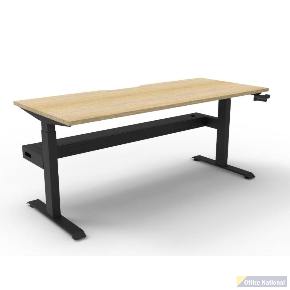 RAPIDLINE BOOST CRANK SINGLE SIDED WORKSTATION WITH CABLE TRAY 1200 X 750 D X 705MM NATURAL OAK TOP AND BLACK SATIN FRAME