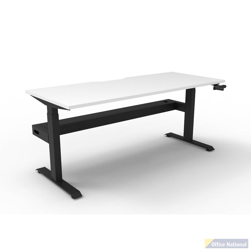 RAPIDLINE BOOST CRANK SINGLE SIDED WORKSTATION WITH CABLE TRAY 1200 X 750 D X 705MM NATURAL WHITE TOP AND BLACK SATIN FRAME