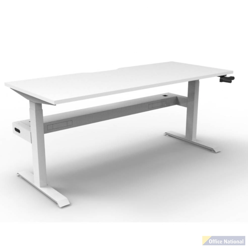 RAPIDLINE BOOST CRANK SINGLE SIDED WORKSTATION WITH CABLE TRAY 1200 X 750 D X 705MM NATURAL WHITE TOP AND WHITE SATIN FRAME
