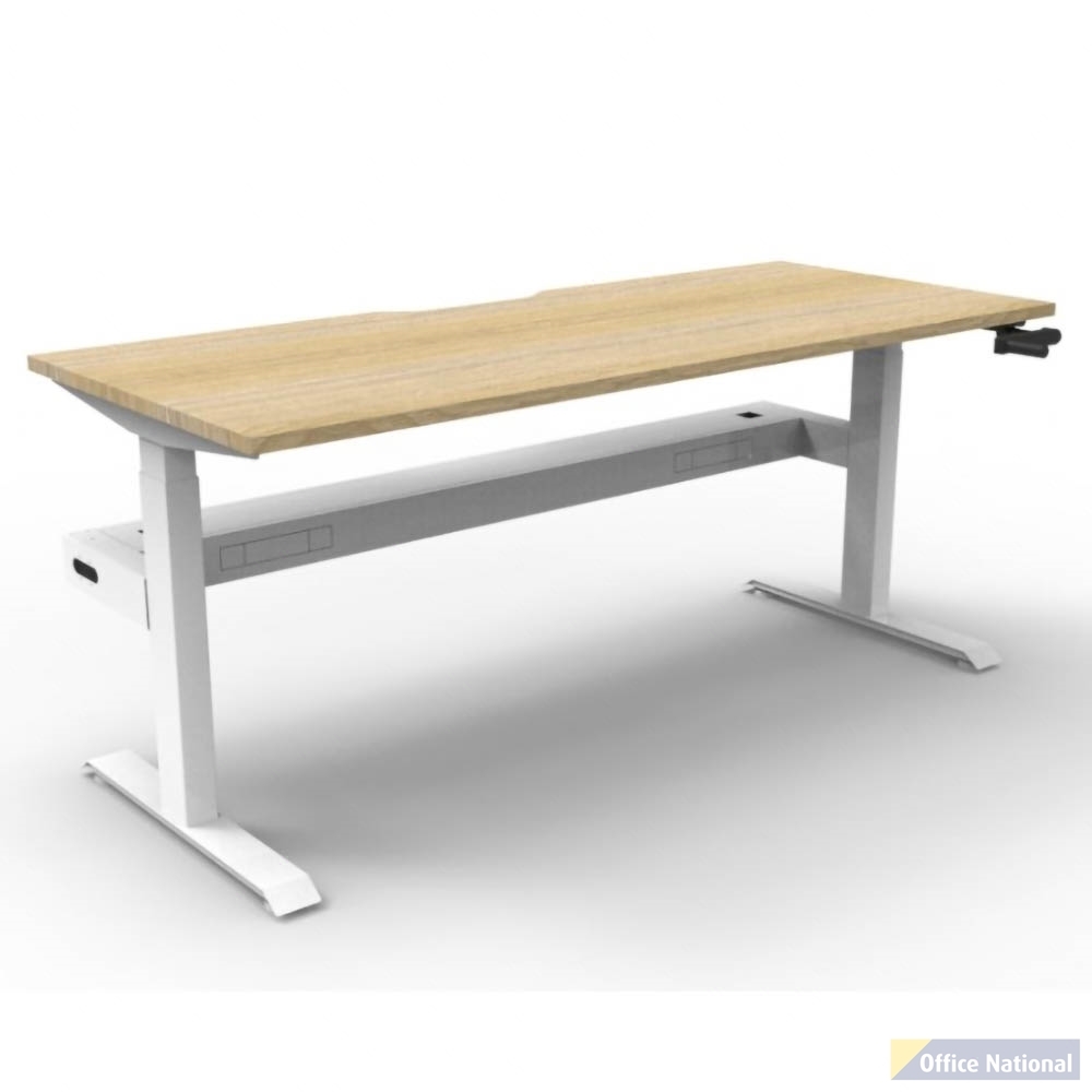 RAPIDLINE BOOST CRANK SINGLE SIDED WORKSTATION WITH CABLE TRAY 1500 X 750 X 705MM NATURAL OAK TOP AND WHITE SATIN FRAME