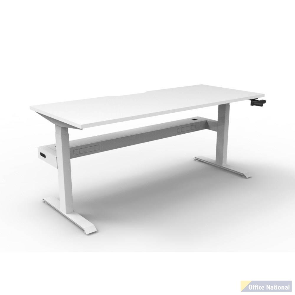 RAPIDLINE BOOST CRANK SINGLE SIDED WORKSTATION WITH CABLE TRAY 1500 X 750 X 705MM NATURAL WHITE TOP AND WHITE SATIN FRAME