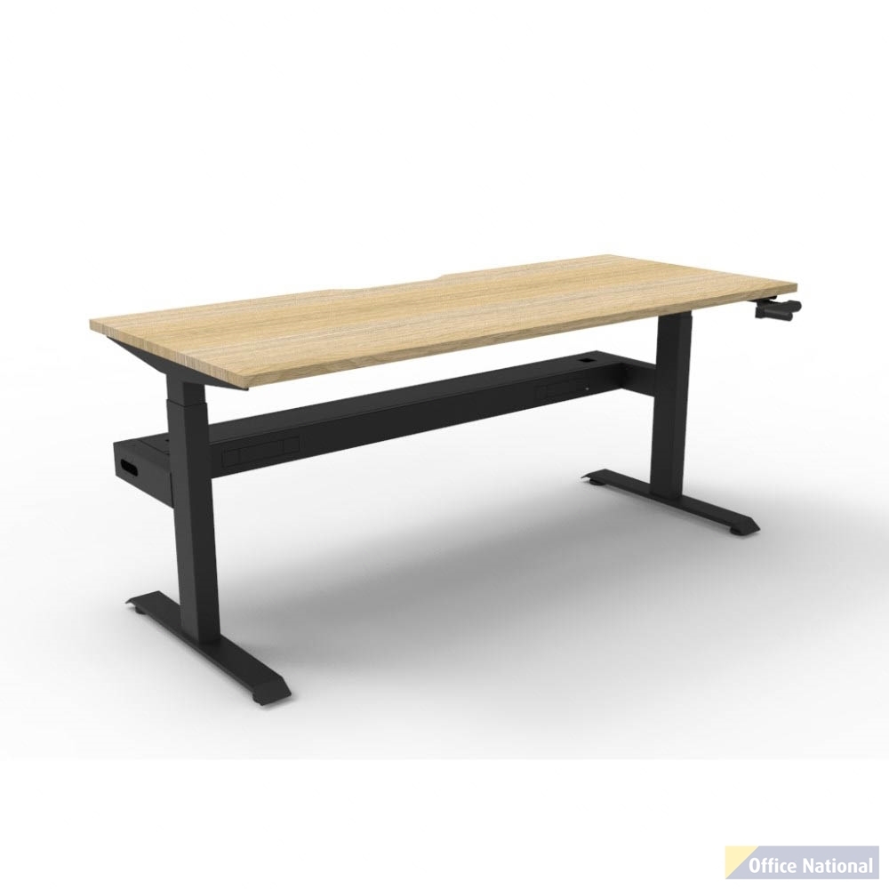 RAPIDLINE BOOST CRANK SINGLE SIDED WORKSTATION WITH CABLE TRAY 1800 X 750 X 705MM NATURAL OAK TOP AND BLACK SATIN FRAME