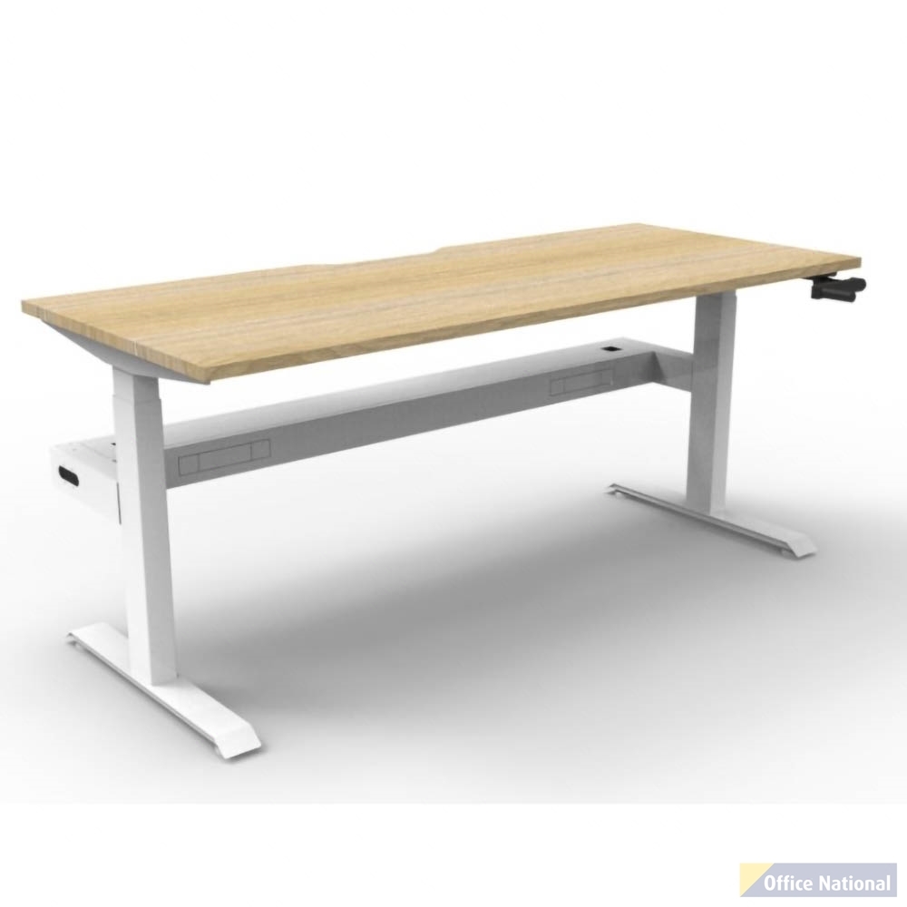 RAPIDLINE BOOST CRANK SINGLE SIDED WORKSTATION WITH CABLE TRAY 1800 X 750 X 705MM NATURAL OAK TOP AND WHITE SATIN FRAME