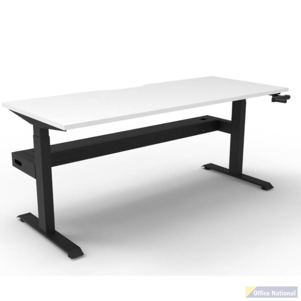 RAPIDLINE BOOST CRANK SINGLE SIDED WORKSTATION WITH CABLE TRAY 1800 X 750 X 705MM NATURAL WHITE TOP AND BLACK SATIN FRAME