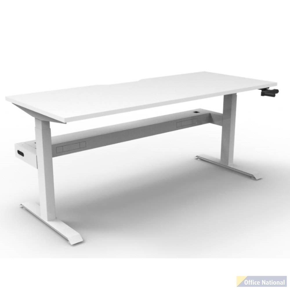 RAPIDLINE BOOST CRANK SINGLE SIDED WORKSTATION WITH CABLE TRAY 1800 X 750 X 705MM NATURAL WHITE TOP AND WHITE SATIN FRAME