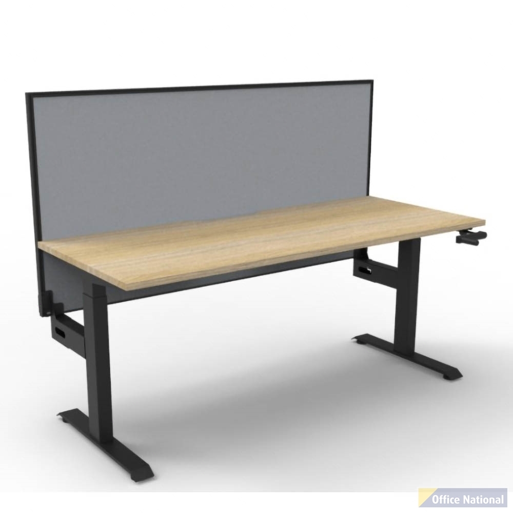 RAPIDLINE BOOST CRANK SINGLE SIDED WORKSTATION WITH SCREEN 1200 X 750 X 705MM NATURAL OAK TOP AND BLACK SATIN FRAME