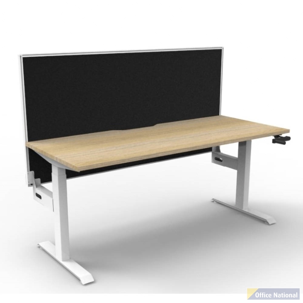 RAPIDLINE BOOST CRANK SINGLE SIDED WORKSTATION WITH SCREEN 1500 X 750 X 705MM NATURAL OAK TOP AND WHITE SATIN FRAME